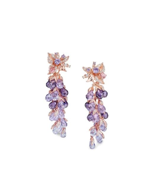 Anabela Chan White 18K Rose Floral-Motif Multi-Stone Earrings