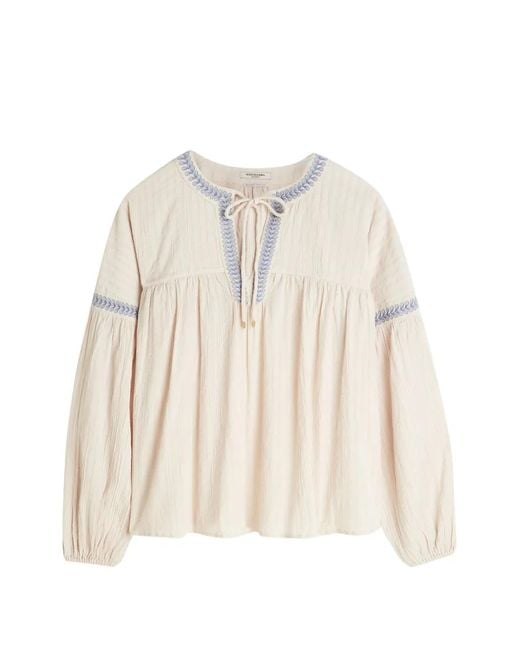 Scotch & Soda Natural Embroidered-Trim Gathered Blouse