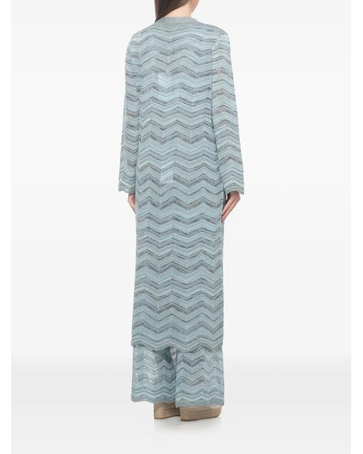 D.exterior Blue Zigzag-Knit Longline Cardigan