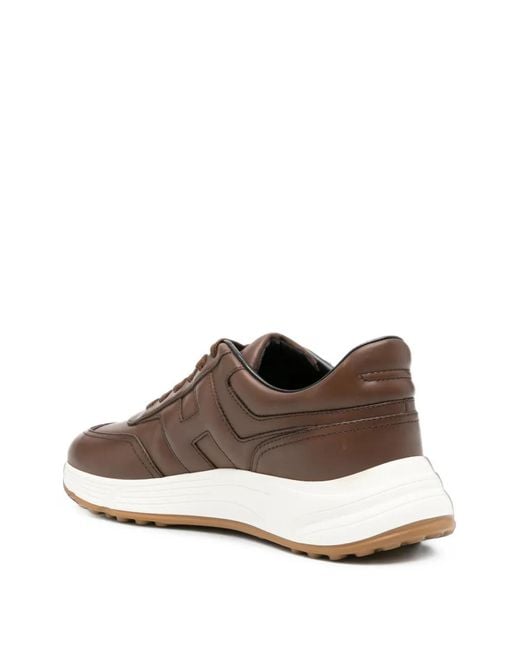 Hogan Brown Hyperlight Logo-Patch Leather Sneakers for men