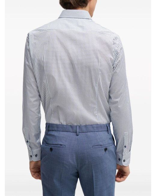 Boss Blue Geometric-print Cotton Shirt for men