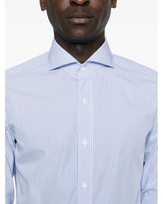 Luigi Borrelli Napoli White Striped Buttoned Shirt for men