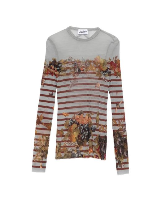 Jean Paul Gaultier White Fitted Long-Sleeve Top With Botanical Print