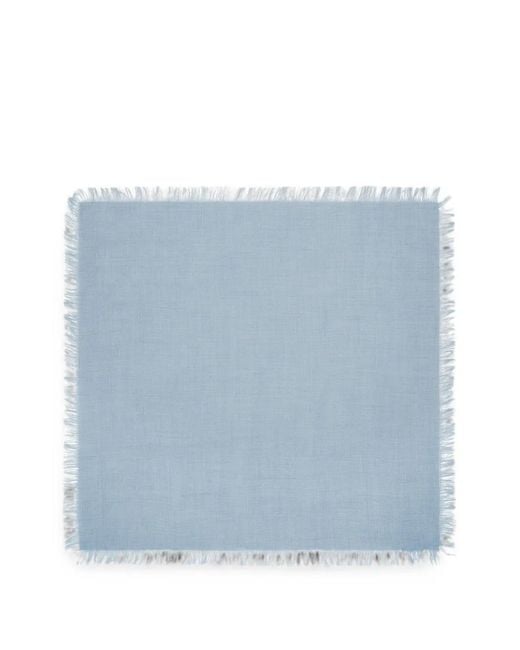 Bompard Blue Fringed Twill Wool Scarf