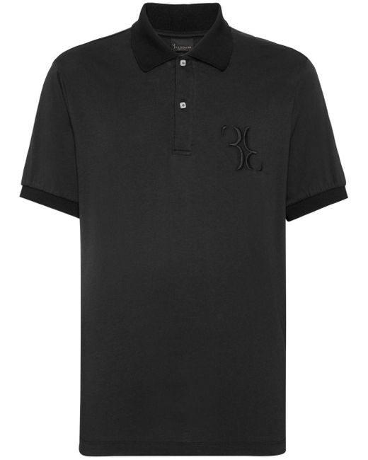 Billionaire Logo-embroidered Cotton Polo Shirt in het Black voor heren