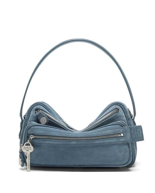 Acne Blue Camero Party Multi-Pocket Leather Shoulder Bag