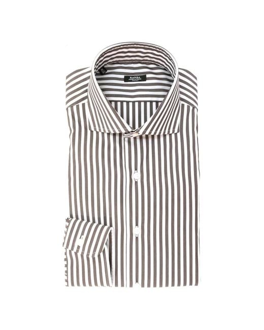 Barba Napoli White Striped-Pattern Spread-Collar Shirt for men