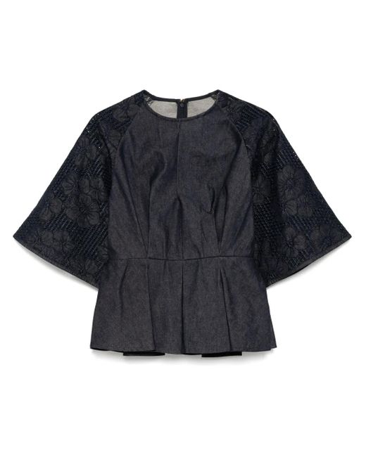 Elie Saab Blue Denim Embroidered Top