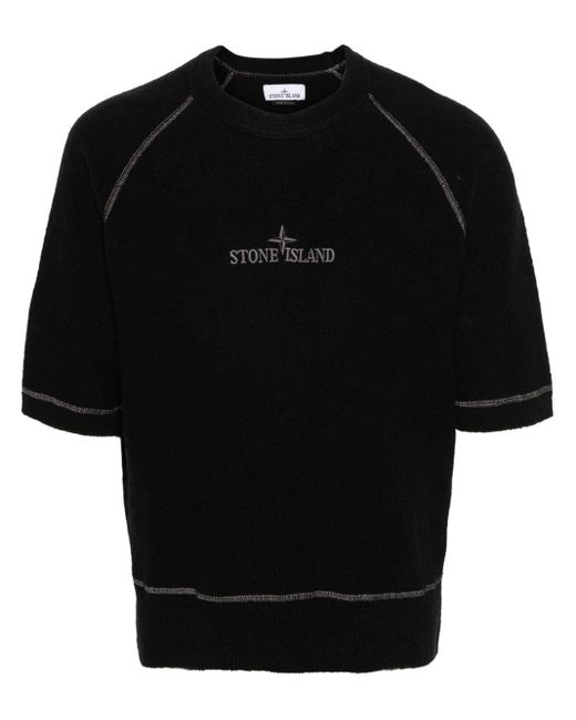 Stone Island Black Logo-embroidered Short-sleeve Jumper for men