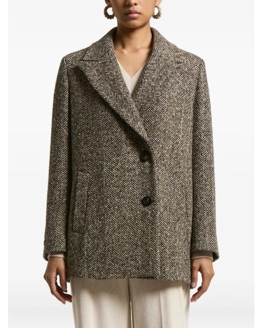 Peserico Gray Herringbone Tweed Coat