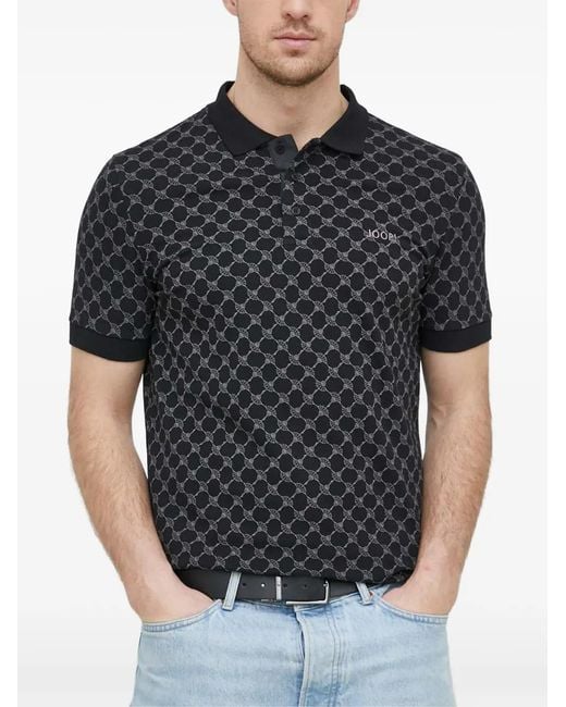 Joop! Black Paigam Monogram-Print Polo Shirt for men