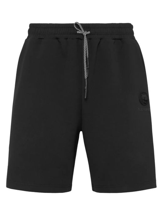Philipp Plein Black Logo-Patch Track Shorts for men