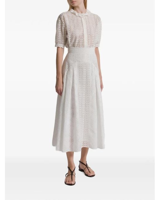 Alberta Ferretti White Ruffled Eyelet Blouse