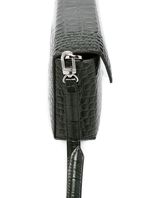 Totême Black Clip Croc-Embossed Clutch Bag