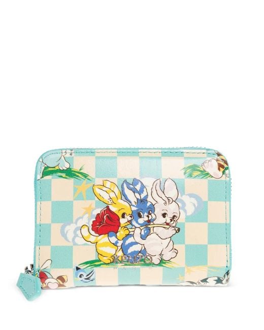 KENZO Blue Cartoon Checkered Wallet for men