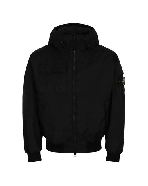 Stone Island Black Compass-Badge Hooded Jacket for men