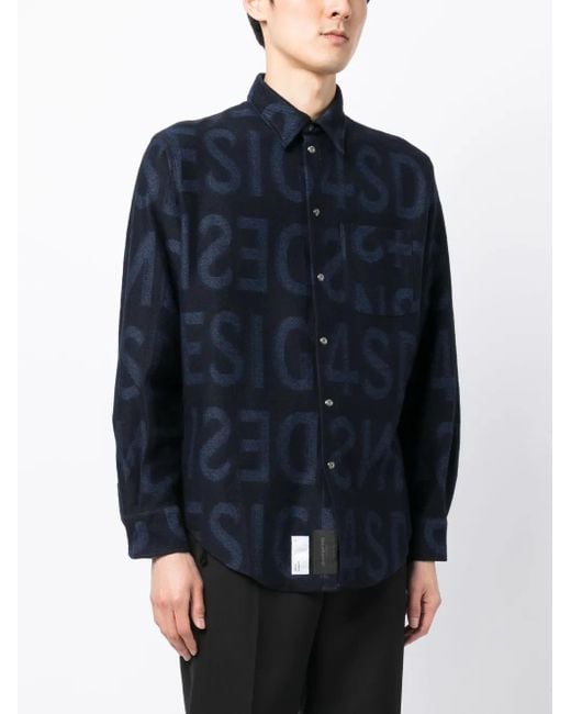 4SDESIGNS Blue Logo-Print Cotton Shirt for men