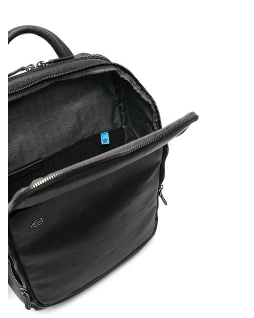 Piquadro Black Leather Top-Handle Backpack for men
