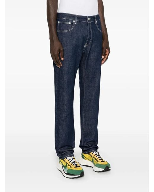 KENZO Blue Logo-Patch Tapered Jeans for men