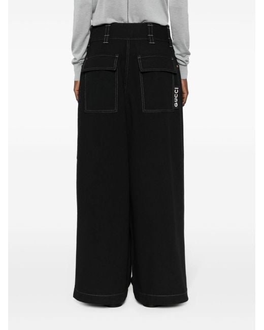 Gucci Oversized Katoenen Jeans Met Wijde Pijpen En Logotab in het Black