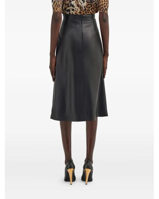 Roberto Cavalli Leren Midi-Rok Met Geplooide Voorkant in het Black