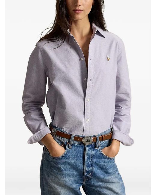 Polo Ralph Lauren Gray Logo-Embroidered Button-Down Shirt