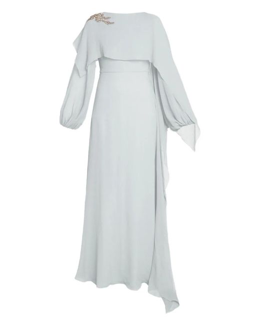 Erdem White Long-Sleeve Embellished Maxi Dress