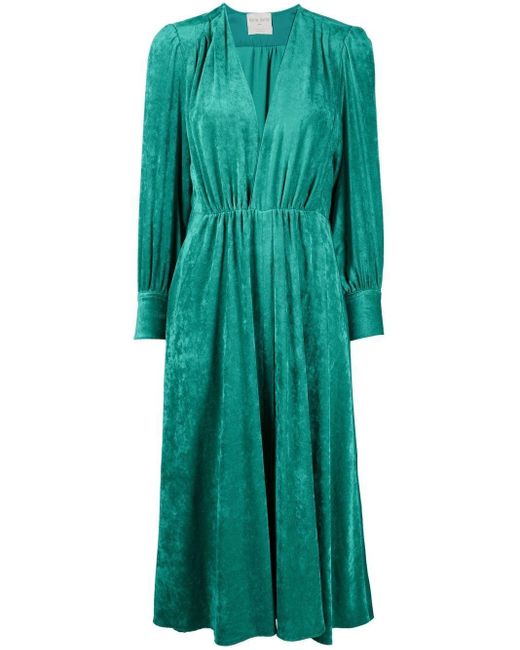 Forte Forte Ruched Velvet Midi Dress in Green | Lyst