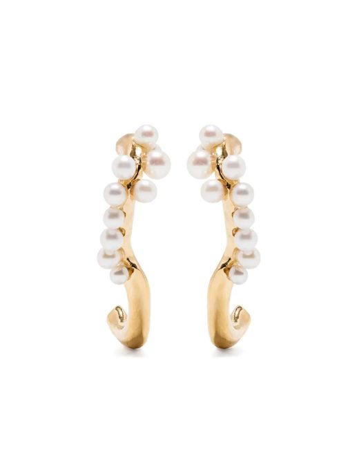Beatriz Palacios Metallic Pearled Wave Earrings