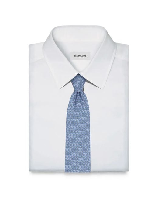 Ferragamo Blue Gancini Square-Print Silk Tie for men