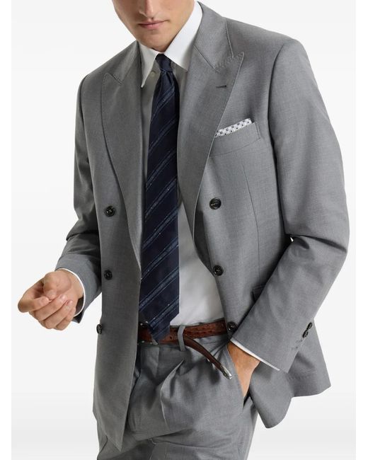 Brunello Cucinelli Gray Virgin-Wool And Silk Lightweight Hopsack One-And-A-Half Breasted Blazer for men