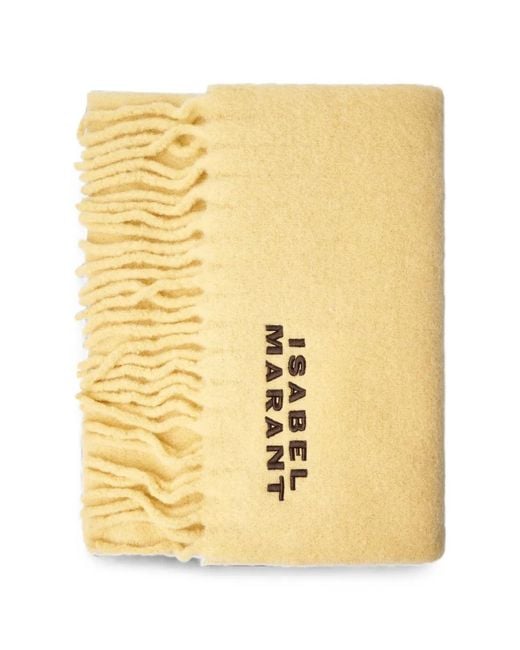 Isabel Marant Metallic Logo-Embroidered Fringed Scarf