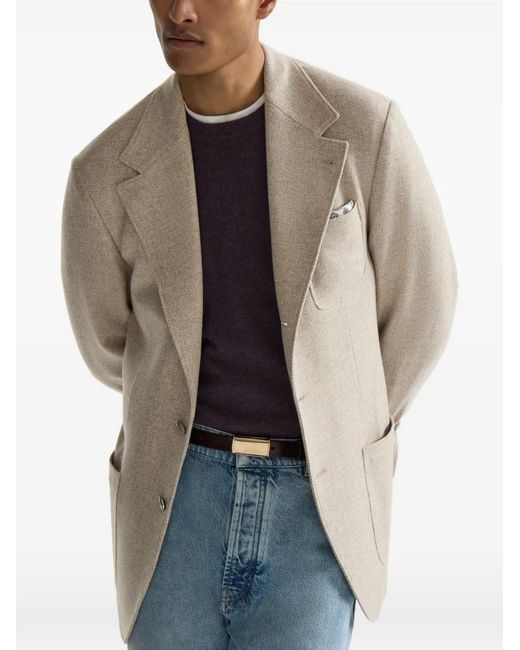 Brunello Cucinelli White Cashmere-Panama Deconstructed Blazer With Patch Pockets And Metal Buttons for men