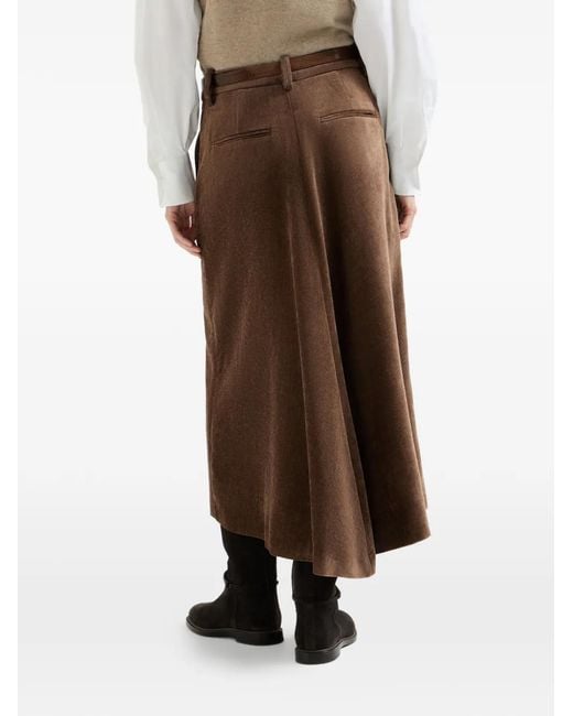Brunello Cucinelli Brown Fluid Corduroy Flute Skirt With Monili