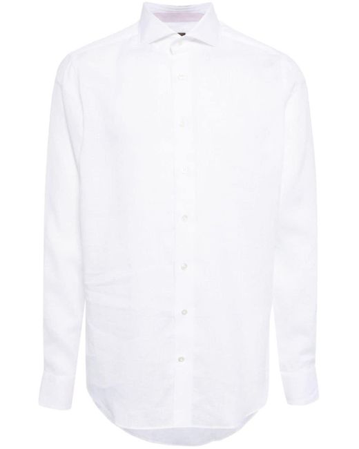 N.Peal Cashmere White Megeve Linen Shirt for men