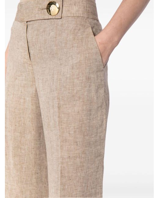Tory Burch Natural Linen Flared Trousers