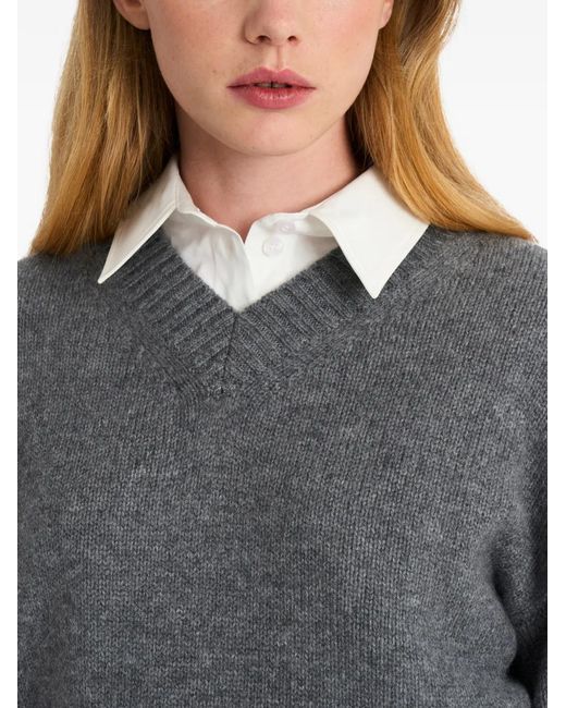 Pringle of Scotland Gray V-Neck Cashmere Sweater
