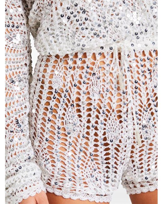 retroféte White Meadow Crochet-knit Playsuit