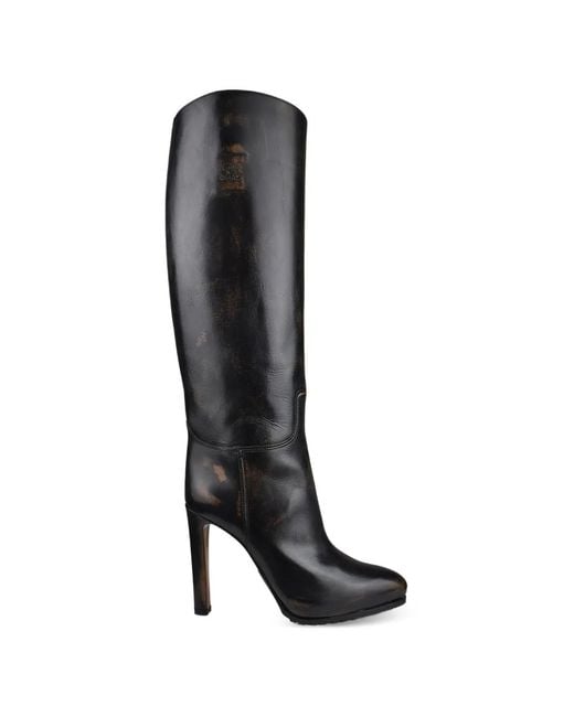 Ralph Lauren Black Monogrammed Almond Leather Boots