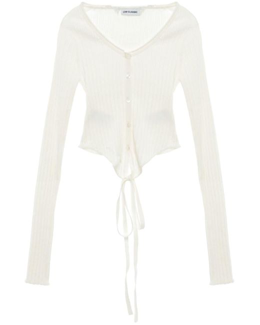 Low Classic White Ribbed-knit Cotton-blend Cardigan