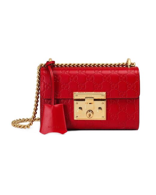 Gucci Red Small Padlock Signature Leather Shoulder Bag