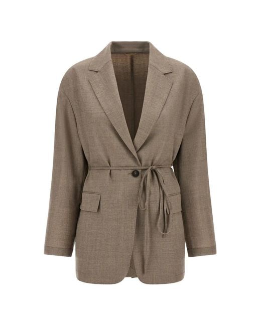 Brunello Cucinelli Brown Belted Single-Breasted Blazer