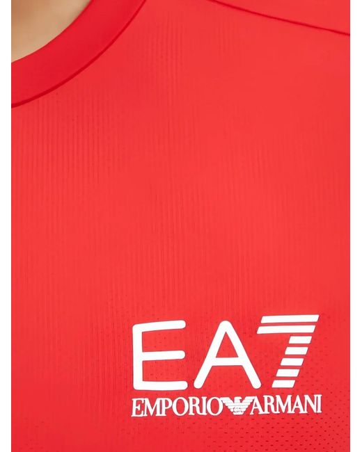 EA7 Red Logo-Print T-Shirt for men