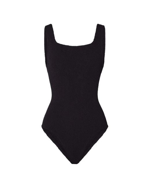Hunza G Black Crinkle-Effect Square-Neck Swimsuit