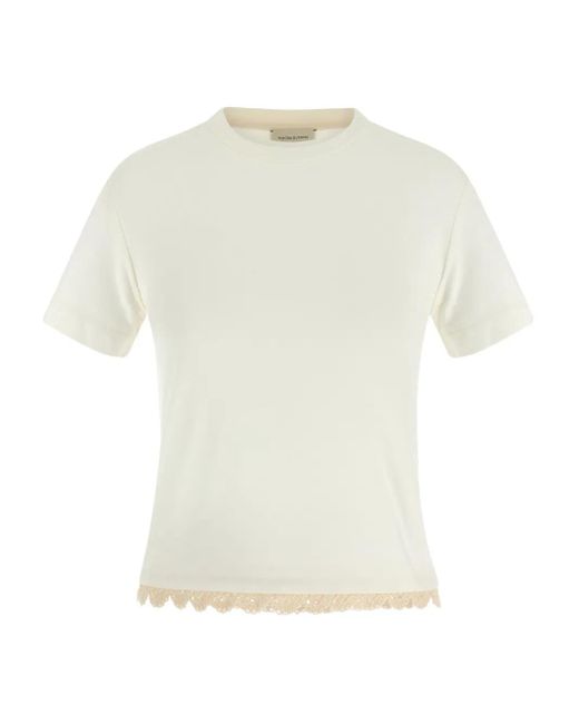 Magda Butrym White Crochet-Hem Crew-Neck T-Shirt