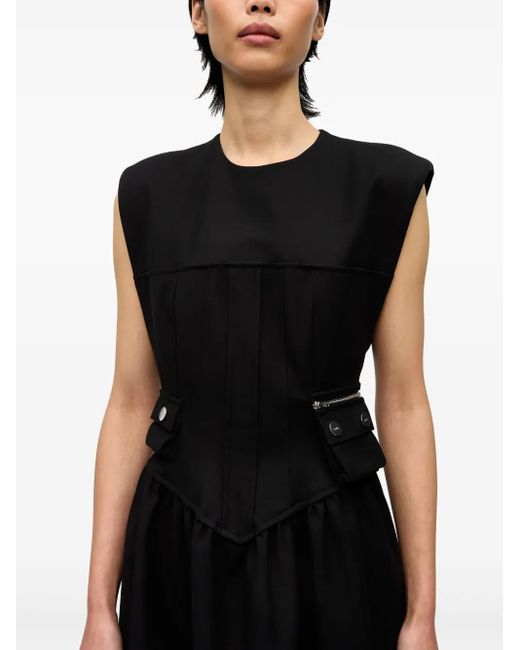 Ganni Geplooide Midi-Jurk in het Black