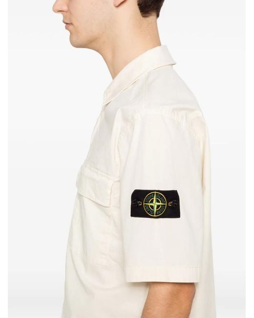 Stone Island White Dual Treatment Bellows Pocket Shirt for men