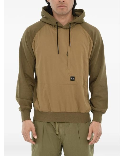 Woolrich Green Logo-Patch Panelled Hoodie for men