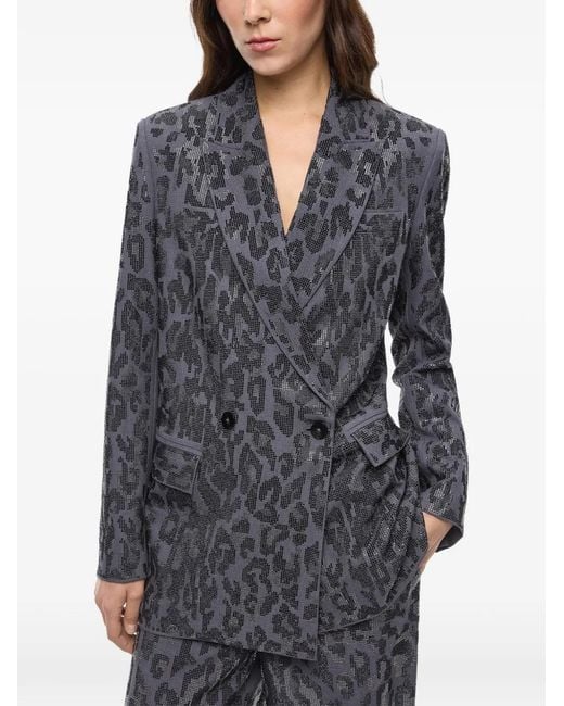 Pinko Gray Double-Breasted Jacket With Rhinestones And Jaguar Motif