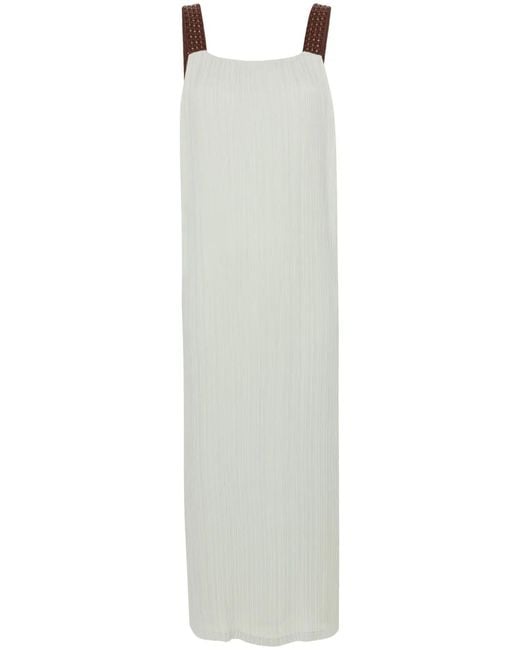 Alysi White Interwoven-Straps Plissé Midi Dress